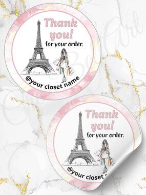 60 Personalized Paris Thank You Stickers 2 inch Glossy